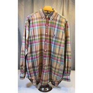 Ralph Lauren Blake Mens L Madras Plaid Button Down Shirt 100% Cotton